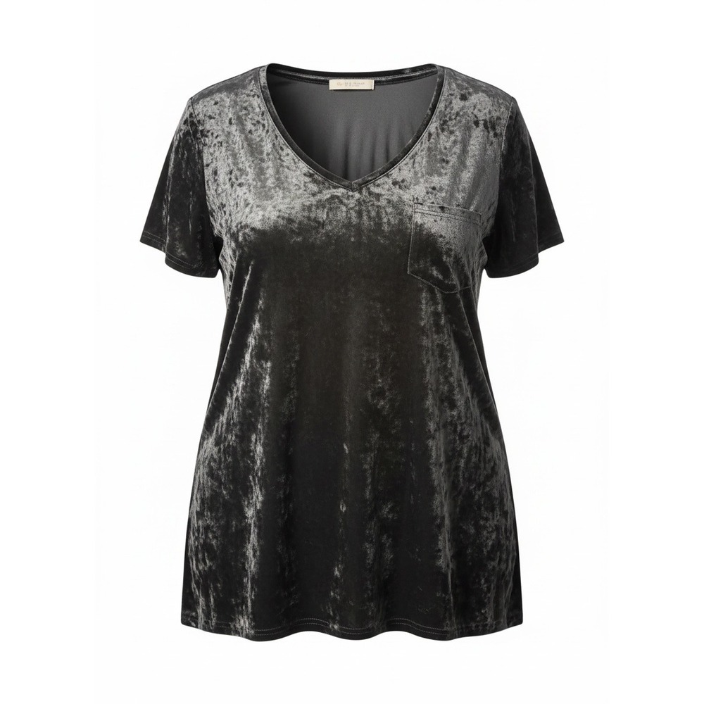Spring + Mercer Velvet Tee Womens XL Black Excellent Crushed V-Neck Pocket Top